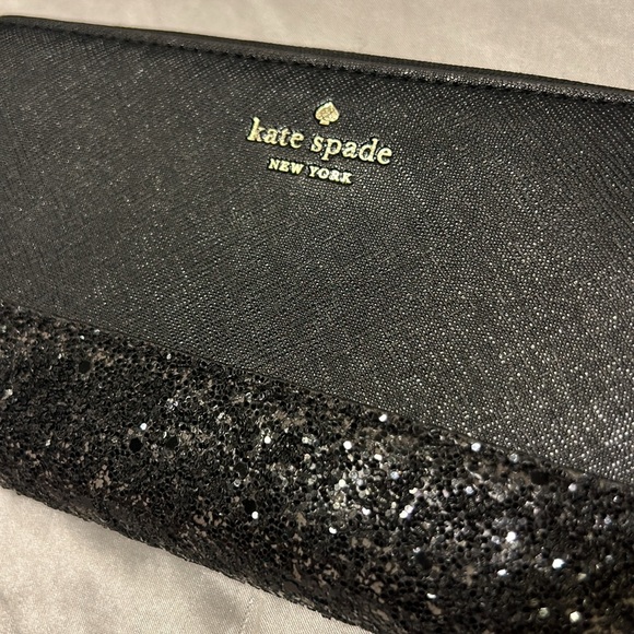 Kate Spade Neta Greda Court Black Glitter Wallet - Picture 1 of 5